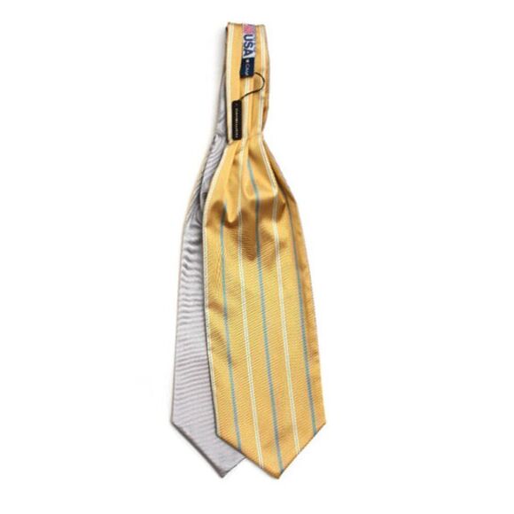 Men's Cravat Ascot Yellow Grey Reversible 100%Silk Gift Box A115 - Picture 1 of 11